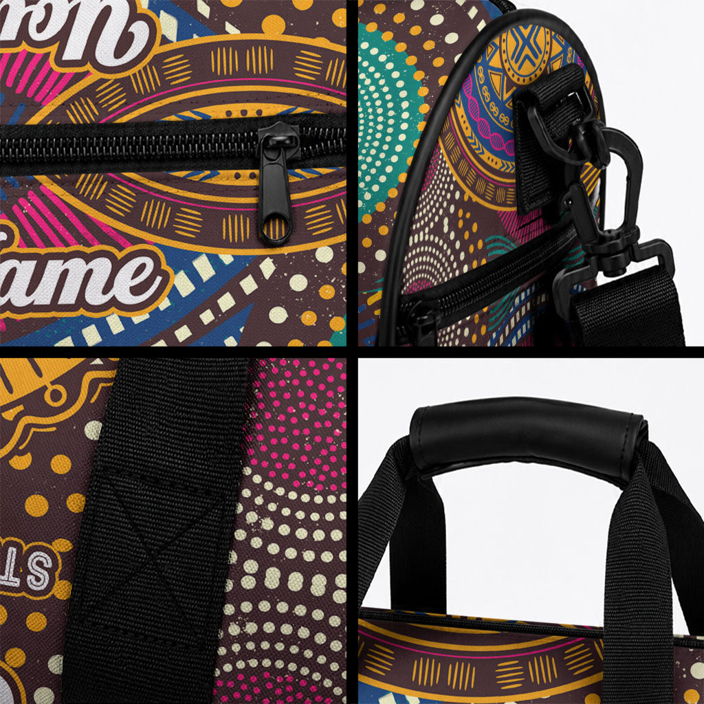 Personalized African 65th Birthday Black Excellence Duffle Bag Vibrant Traditional Tribal Geometric Patterns