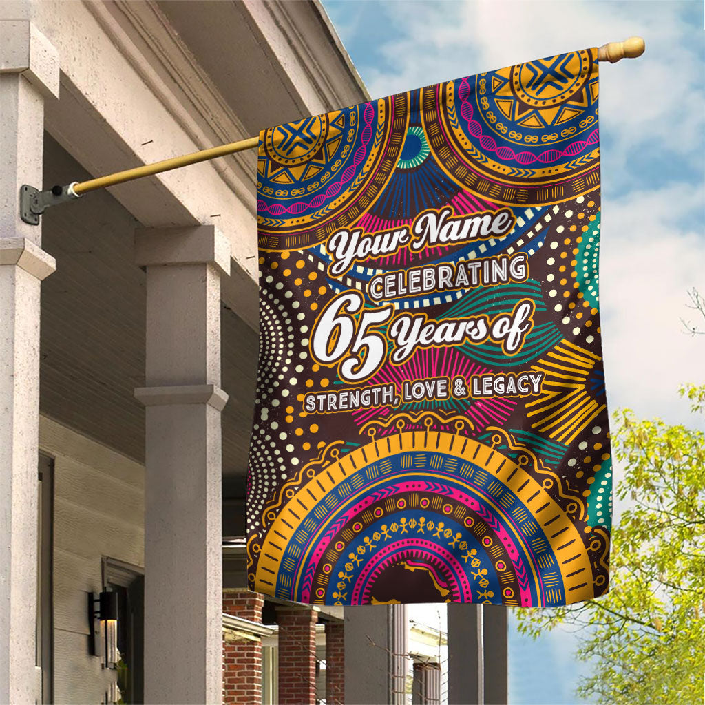 Personalized African 65th Birthday Black Excellence Garden Flag Vibrant Traditional Tribal Geometric Patterns