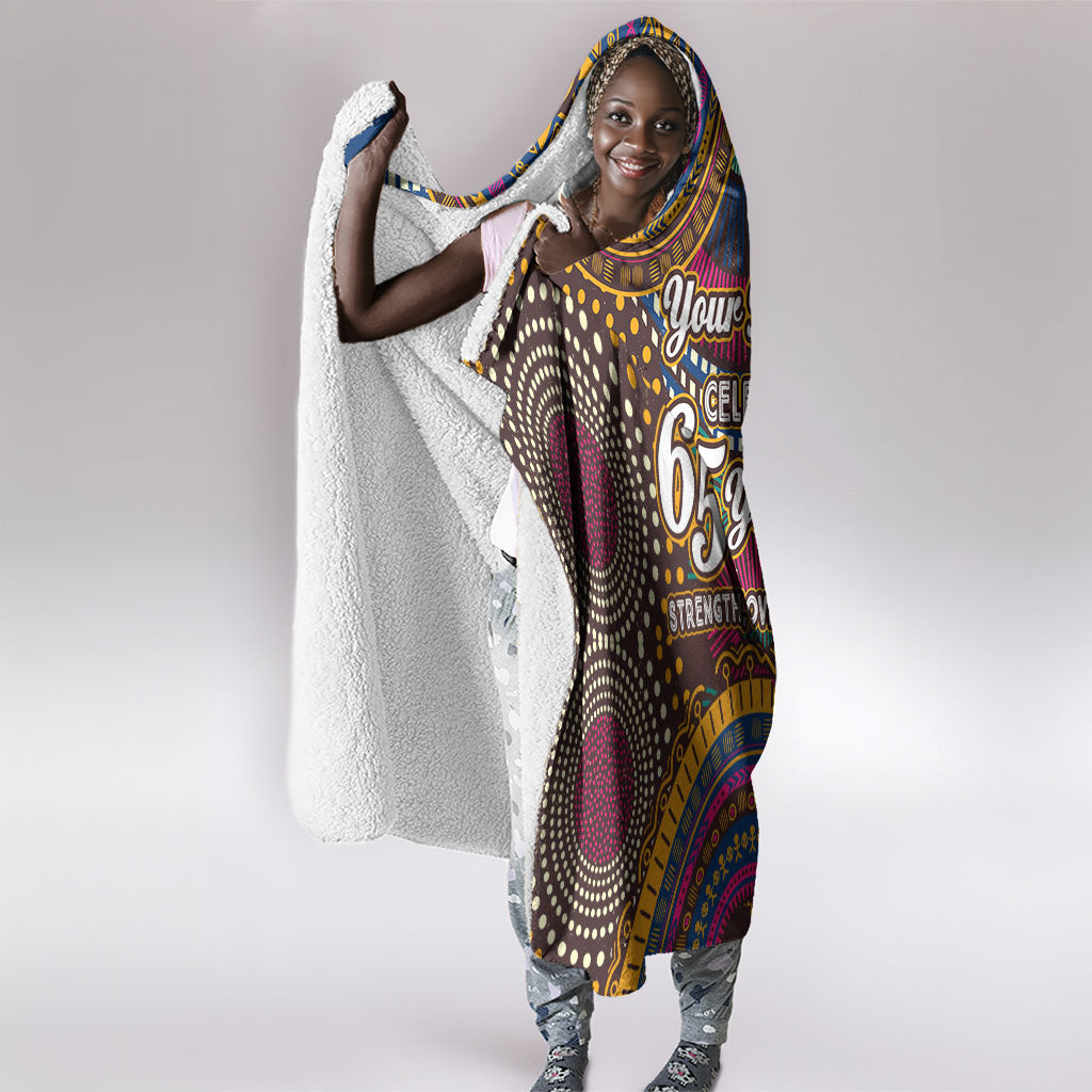 Personalized African 65th Birthday Black Excellence Hooded Blanket Vibrant Traditional Tribal Geometric Patterns
