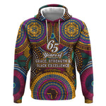 Personalized African 65th Birthday Black Excellence Hoodie Vibrant Traditional Tribal Geometric Patterns