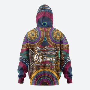 Personalized African 65th Birthday Black Excellence Hoodie Vibrant Traditional Tribal Geometric Patterns