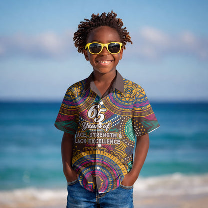 Personalized African 65th Birthday Black Excellence Kid Hawaiian Shirt Vibrant Traditional Tribal Geometric Patterns