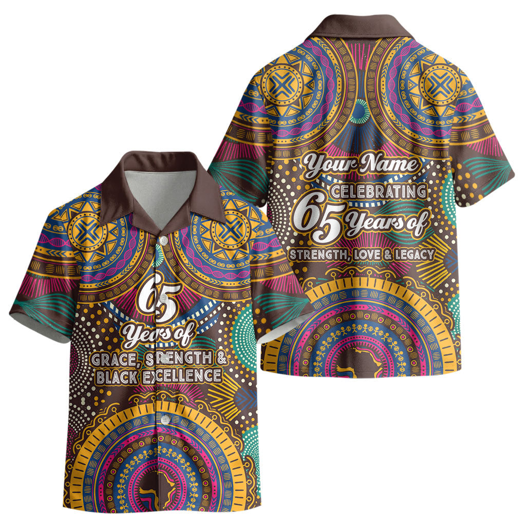 Personalized African 65th Birthday Black Excellence Kid Hawaiian Shirt Vibrant Traditional Tribal Geometric Patterns