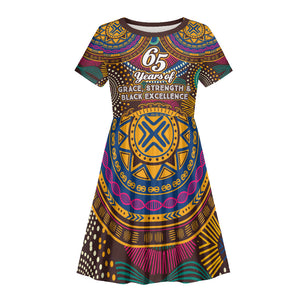 Personalized African 65th Birthday Black Excellence Kid Short Sleeve Dress Vibrant Traditional Tribal Geometric Patterns