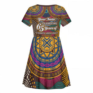 Personalized African 65th Birthday Black Excellence Kid Short Sleeve Dress Vibrant Traditional Tribal Geometric Patterns
