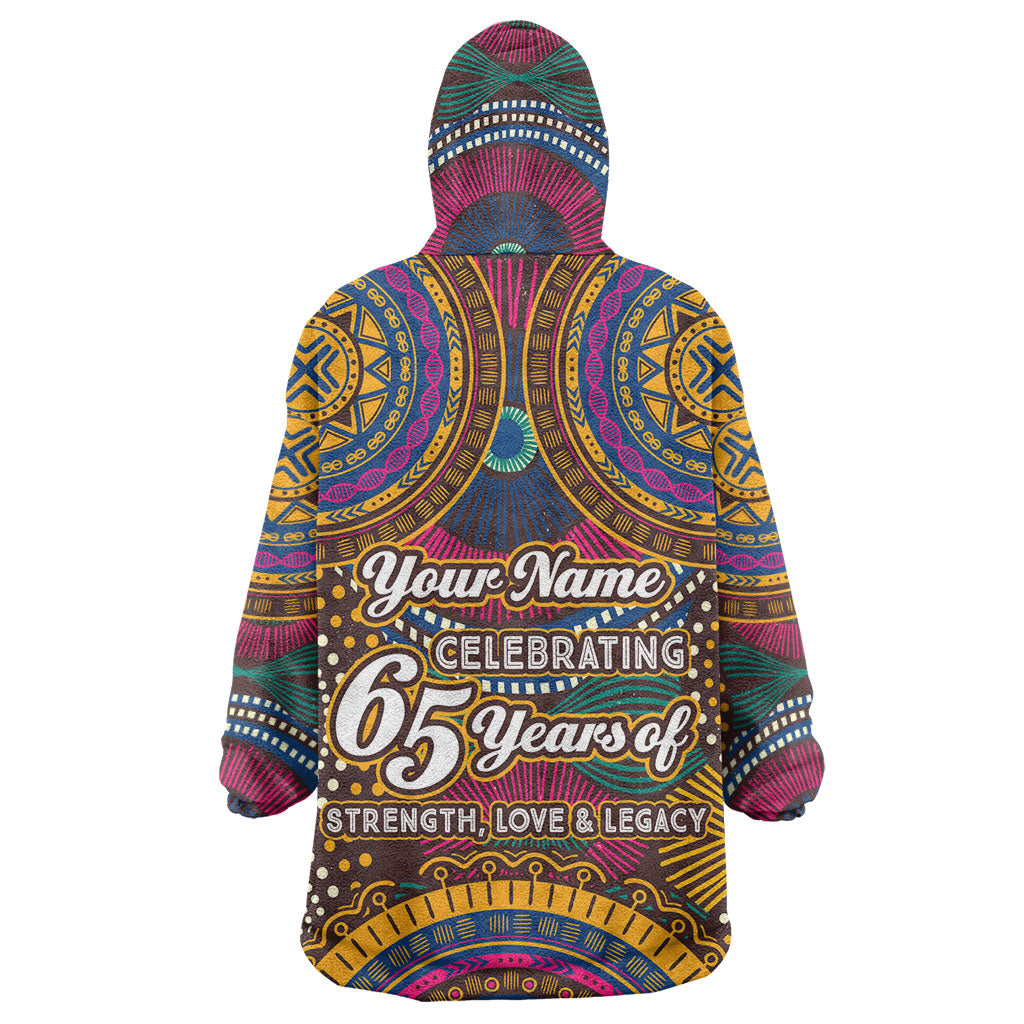Personalized African 65th Birthday Black Excellence Kid Wearable Blanket Hoodie Vibrant Traditional Tribal Geometric Patterns