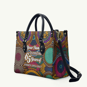 Personalized African 65th Birthday Black Excellence Leather Bag Vibrant Traditional Tribal Geometric Patterns