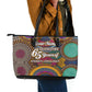 Personalized African 65th Birthday Black Excellence Leather Tote Bag Vibrant Traditional Tribal Geometric Patterns