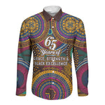 Personalized African 65th Birthday Black Excellence Long Sleeve Button Shirt Vibrant Traditional Tribal Geometric Patterns