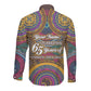 Personalized African 65th Birthday Black Excellence Long Sleeve Button Shirt Vibrant Traditional Tribal Geometric Patterns