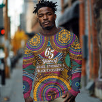 Personalized African 65th Birthday Black Excellence Long Sleeve Shirt Vibrant Traditional Tribal Geometric Patterns