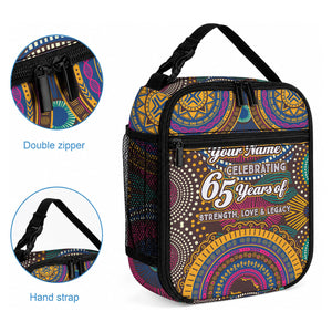Personalized African 65th Birthday Black Excellence Lunch Bag Vibrant Traditional Tribal Geometric Patterns