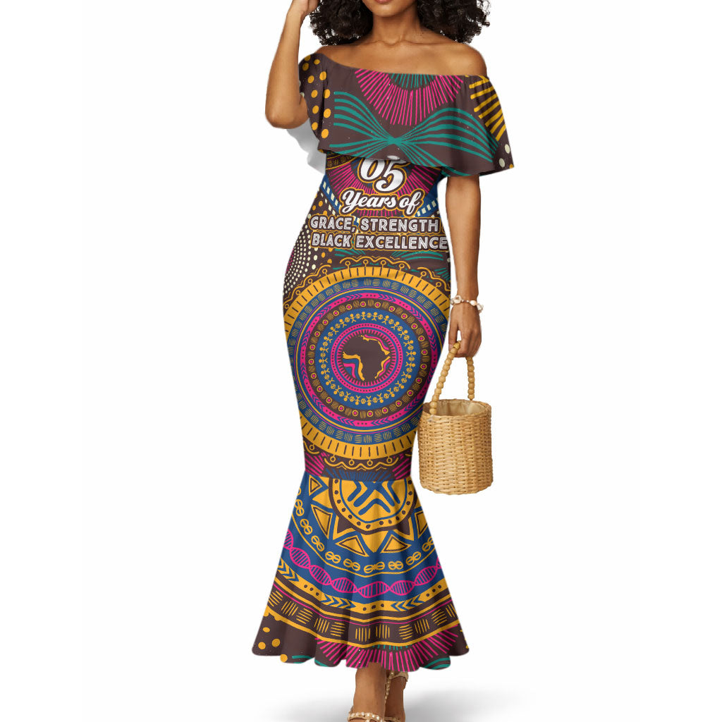 Personalized African 65th Birthday Black Excellence Mermaid Dress Vibrant Traditional Tribal Geometric Patterns