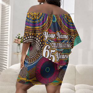 Personalized African 65th Birthday Black Excellence Off Shoulder Short Dress Vibrant Traditional Tribal Geometric Patterns