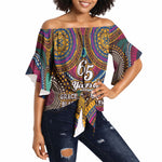 Personalized African 65th Birthday Black Excellence Off Shoulder Wrap Waist Top Vibrant Traditional Tribal Geometric Patterns