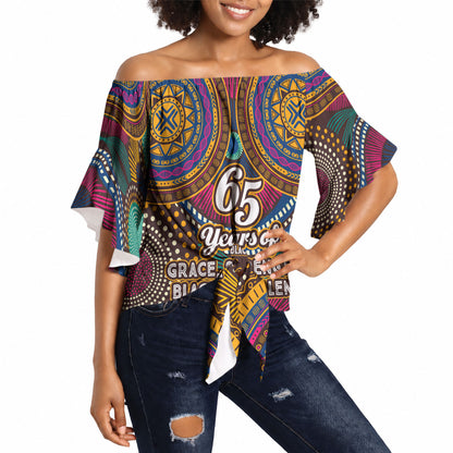 Personalized African 65th Birthday Black Excellence Off Shoulder Wrap Waist Top Vibrant Traditional Tribal Geometric Patterns