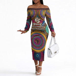 Personalized African 65th Birthday Black Excellence Off The Shoulder Long Sleeve Dress Vibrant Traditional Tribal Geometric Patterns