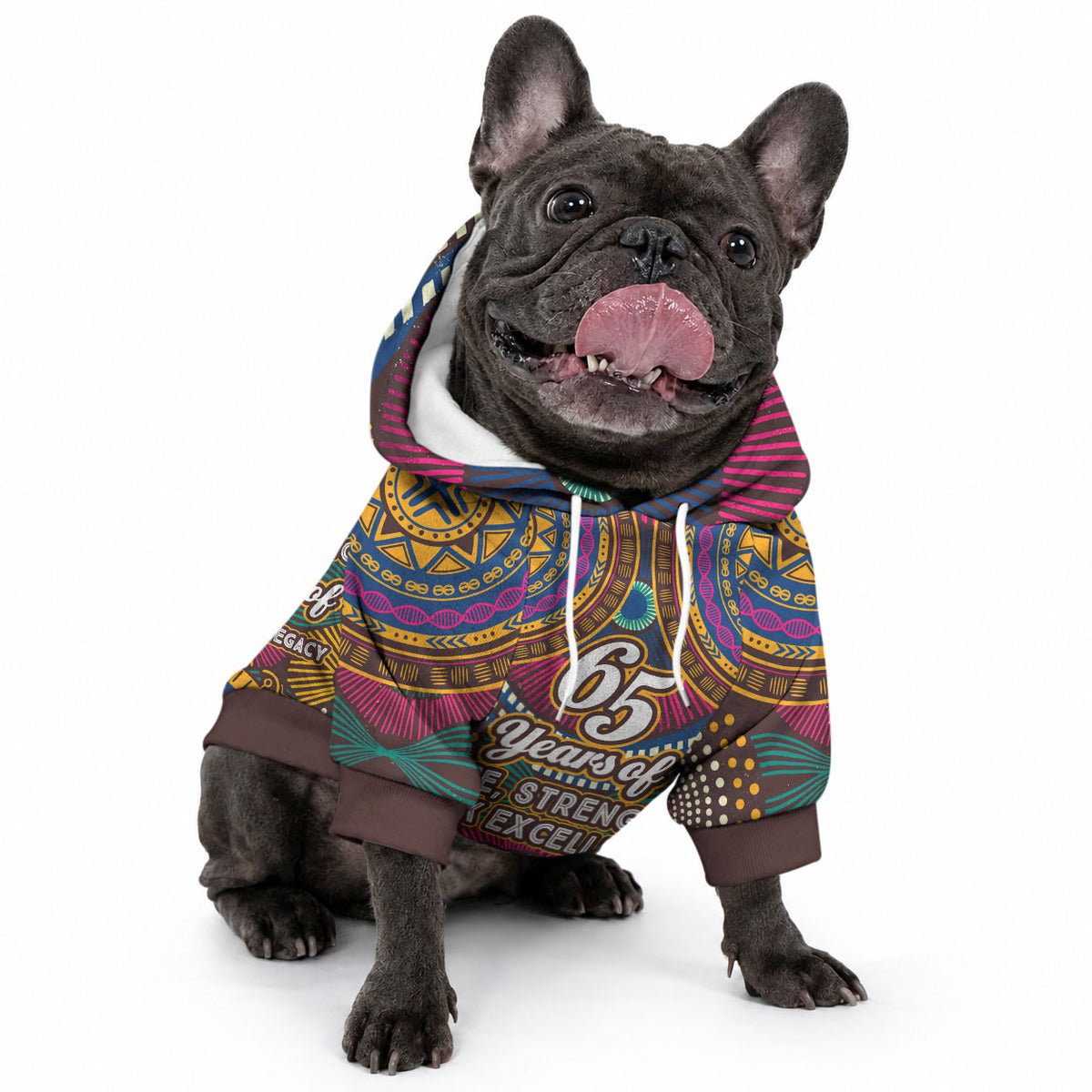 Personalized African 65th Birthday Black Excellence Pet Hoodie Vibrant Traditional Tribal Geometric Patterns