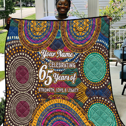 Personalized African 65th Birthday Black Excellence Quilt Vibrant Traditional Tribal Geometric Patterns