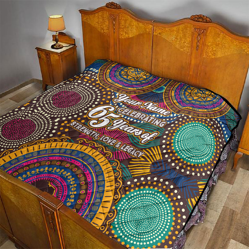 Personalized African 65th Birthday Black Excellence Quilt Vibrant Traditional Tribal Geometric Patterns