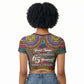 Personalized African 65th Birthday Black Excellence Raglan Cropped T shirt Vibrant Traditional Tribal Geometric Patterns