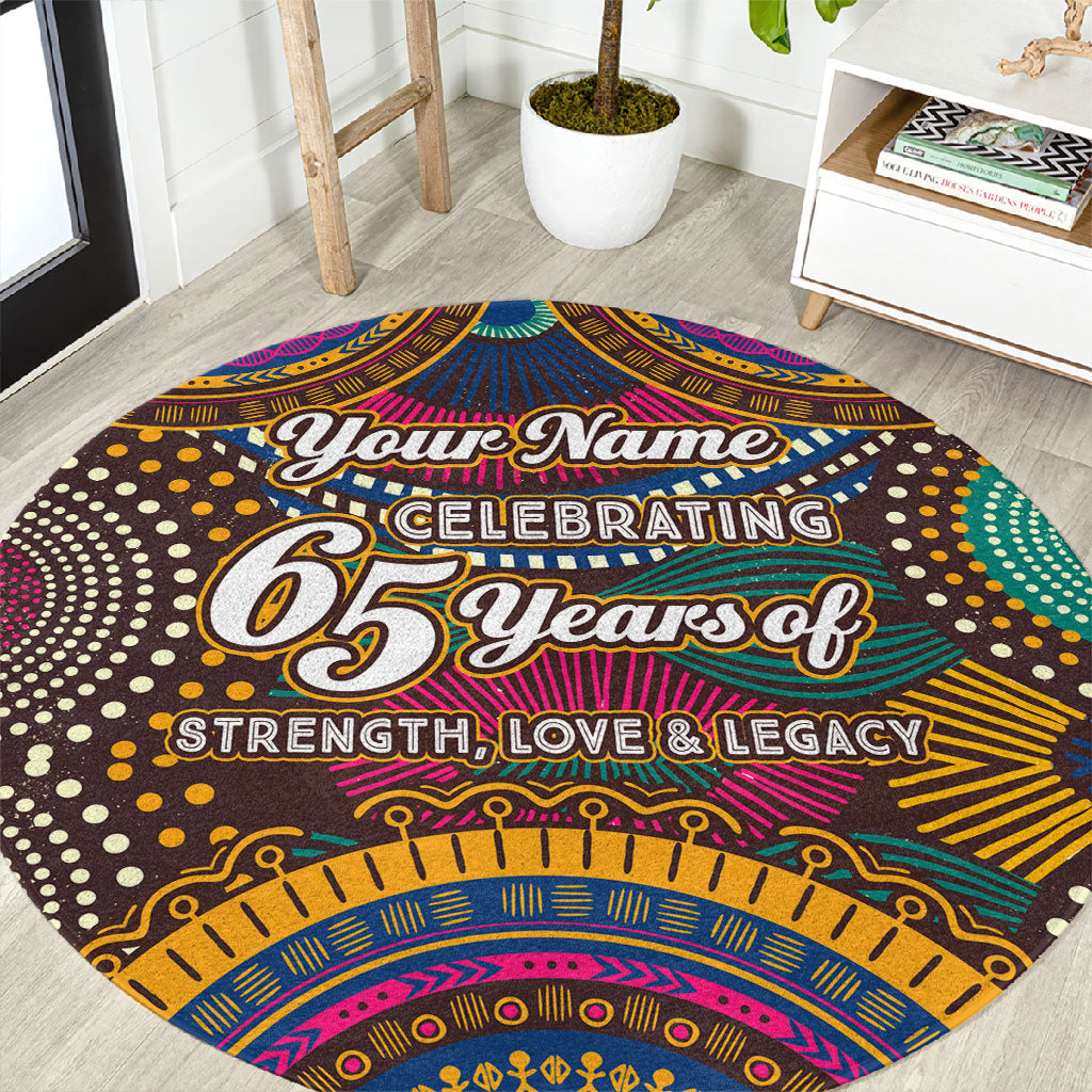 Personalized African 65th Birthday Black Excellence Round Carpet Vibrant Traditional Tribal Geometric Patterns