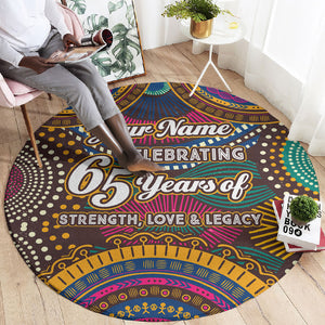 Personalized African 65th Birthday Black Excellence Round Carpet Vibrant Traditional Tribal Geometric Patterns