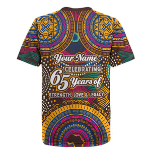 Personalized African 65th Birthday Black Excellence Rugby Jersey Vibrant Traditional Tribal Geometric Patterns