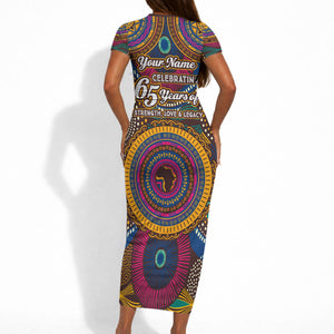 Personalized African 65th Birthday Black Excellence Short Sleeve Bodycon Dress Vibrant Traditional Tribal Geometric Patterns
