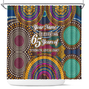 Personalized African 65th Birthday Black Excellence Shower Curtain Vibrant Traditional Tribal Geometric Patterns