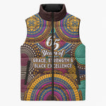 Personalized African 65th Birthday Black Excellence Sleeveless Puffer Jacket Vibrant Traditional Tribal Geometric Patterns