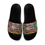 Personalized African 65th Birthday Black Excellence Slide Sandals Vibrant Traditional Tribal Geometric Patterns