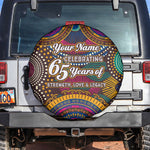 Personalized African 65th Birthday Black Excellence Spare Tire Cover Vibrant Traditional Tribal Geometric Patterns