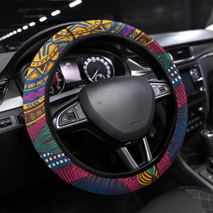 African 65th Birthday Black Excellence Steering Wheel Cover Vibrant Traditional Tribal Geometric Patterns