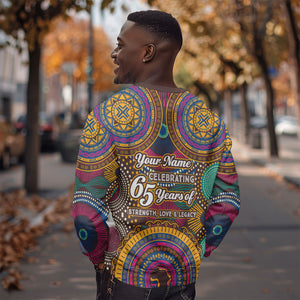 Personalized African 65th Birthday Black Excellence Sweatshirt Vibrant Traditional Tribal Geometric Patterns