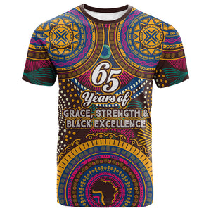 Personalized African 65th Birthday Black Excellence T shirt Vibrant Traditional Tribal Geometric Patterns