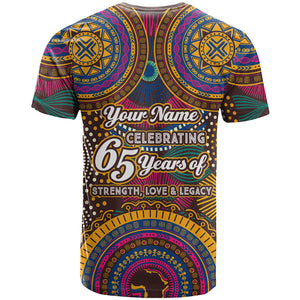 Personalized African 65th Birthday Black Excellence T shirt Vibrant Traditional Tribal Geometric Patterns