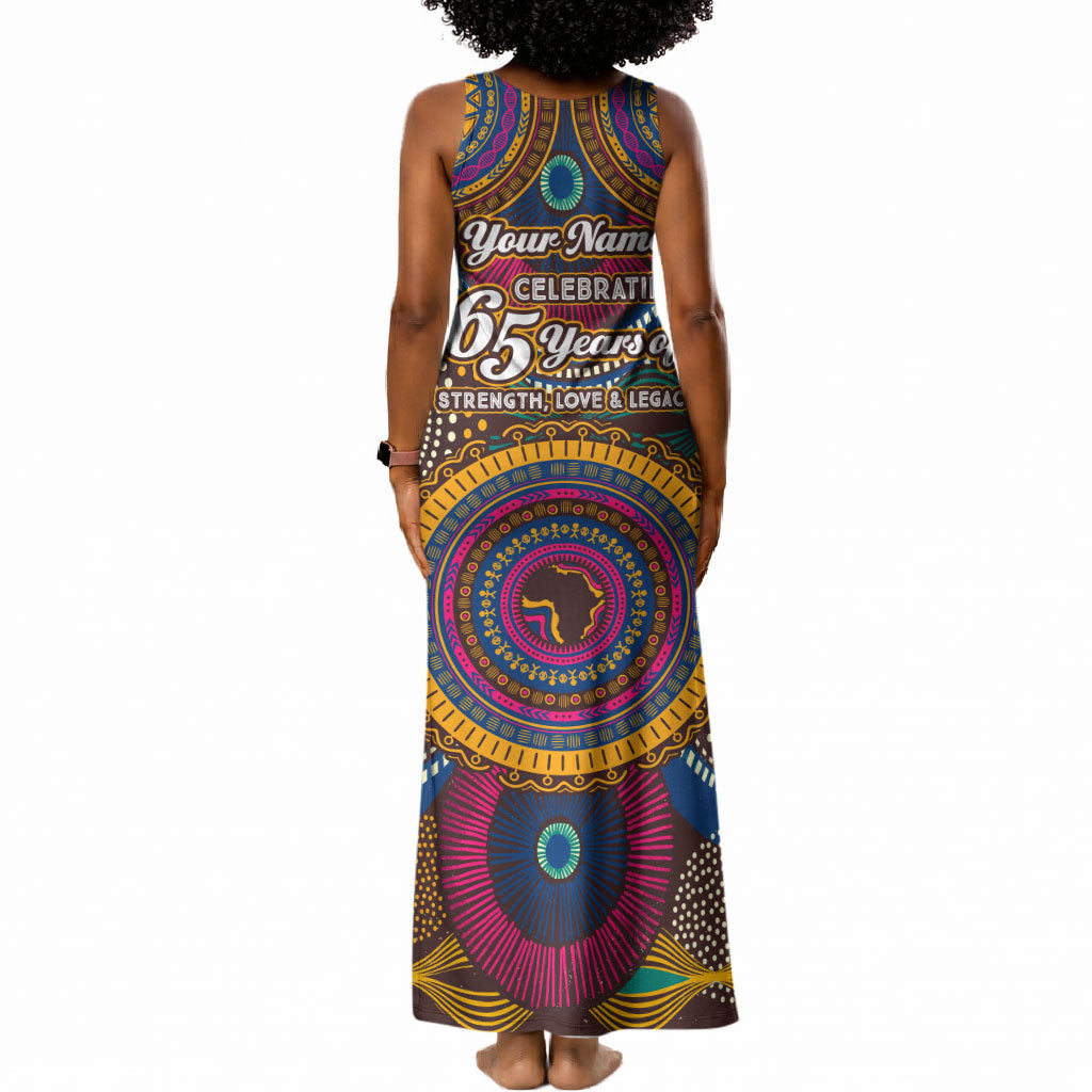 Personalized African 65th Birthday Black Excellence Tank Maxi Dress Vibrant Traditional Tribal Geometric Patterns