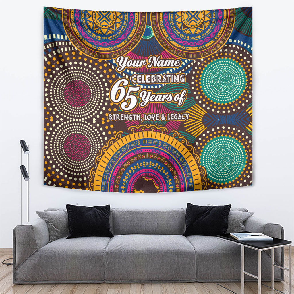 Personalized African 65th Birthday Black Excellence Tapestry Vibrant Traditional Tribal Geometric Patterns