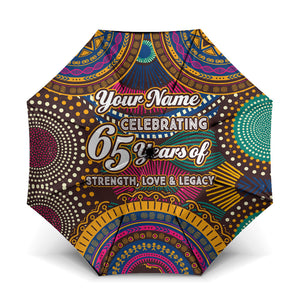 Personalized African 65th Birthday Black Excellence Umbrella Vibrant Traditional Tribal Geometric Patterns