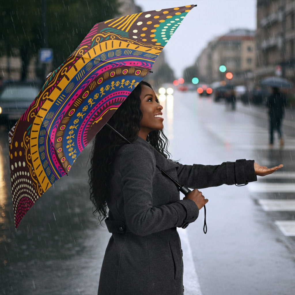 Personalized African 65th Birthday Black Excellence Umbrella Vibrant Traditional Tribal Geometric Patterns
