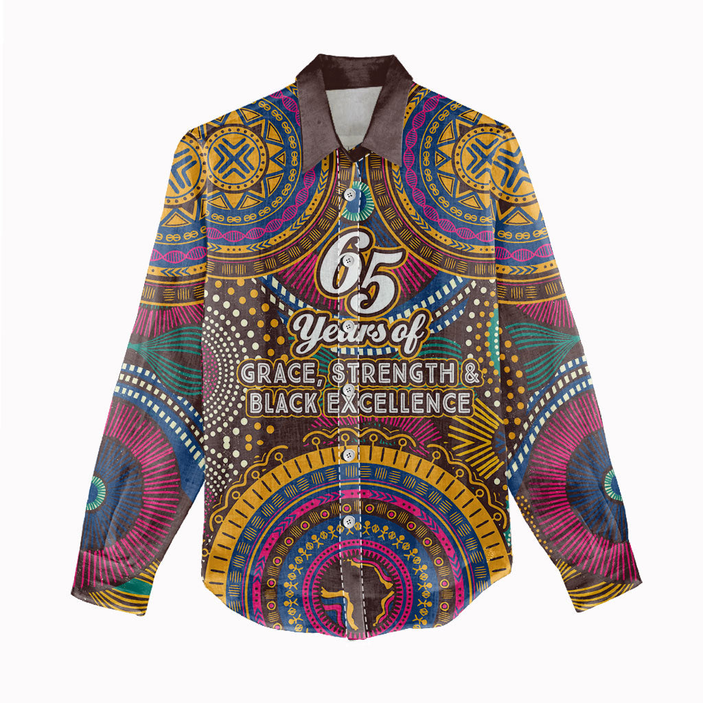 Personalized African 65th Birthday Black Excellence Women Casual Shirt Vibrant Traditional Tribal Geometric Patterns