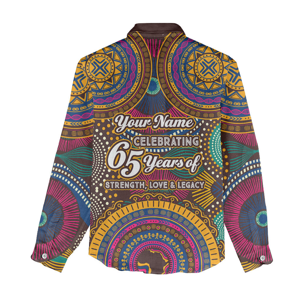 Personalized African 65th Birthday Black Excellence Women Casual Shirt Vibrant Traditional Tribal Geometric Patterns