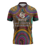 Personalized African 65th Birthday Black Excellence Zipper Polo Shirt Vibrant Traditional Tribal Geometric Patterns