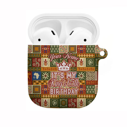 Personalized African King's 65th Birthday AirPods Case Traditional Ethnic Patchwork Safari Animals