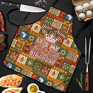 Personalized African King's 65th Birthday Apron Traditional Ethnic Patchwork Safari Animals