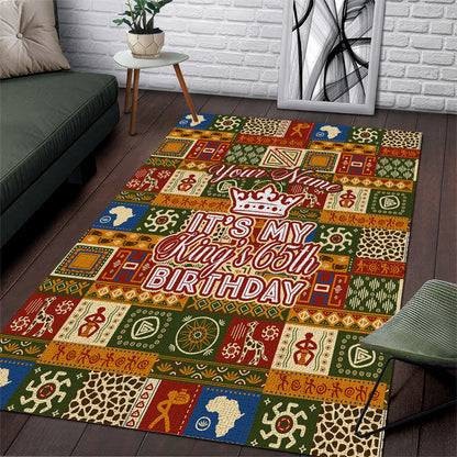 Personalized African King's 65th Birthday Area Rug Traditional Ethnic Patchwork Safari Animals
