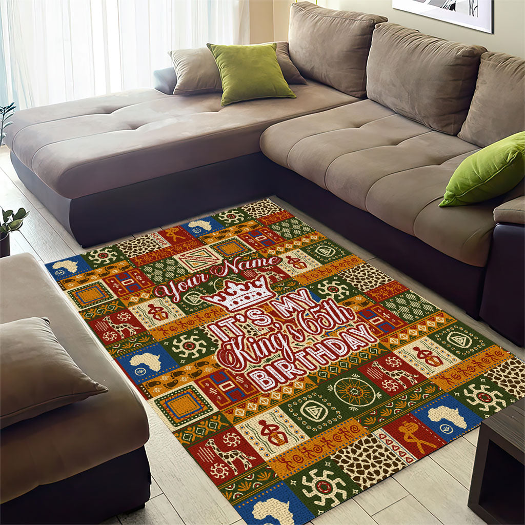 Personalized African King's 65th Birthday Area Rug Traditional Ethnic Patchwork Safari Animals