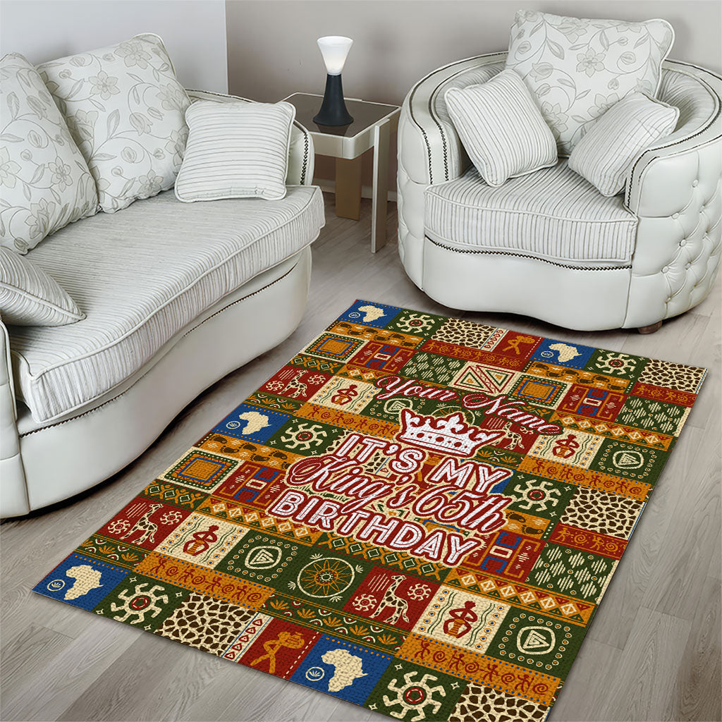 Personalized African King's 65th Birthday Area Rug Traditional Ethnic Patchwork Safari Animals
