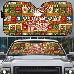 Personalized African King's 65th Birthday Auto Sun Shade Traditional Ethnic Patchwork Safari Animals